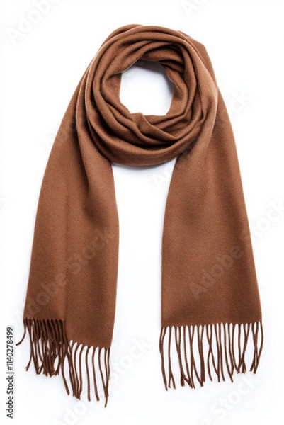 Fototapeta Mocha brown scarf draped elegantly with soft texture and fringe