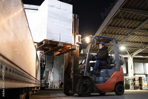 Fototapeta フォークリフトに乗る男性