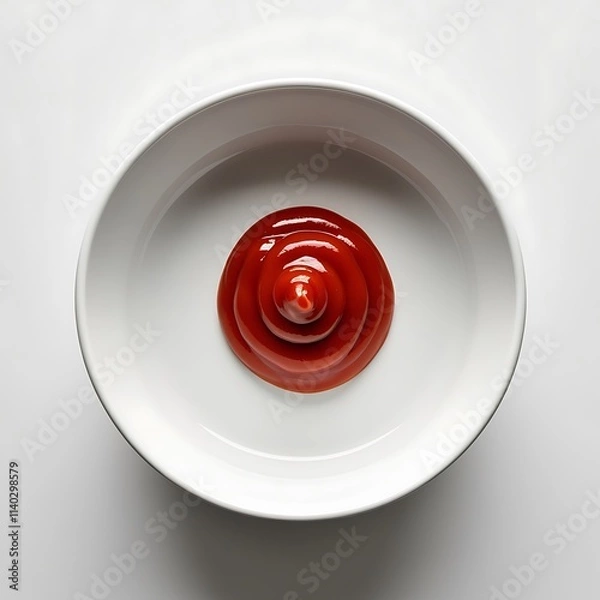 Fototapeta Delicious ketchup in white bowl isolated on white background. Portion of tomato sauce with clipping path. Collection of various sauces

