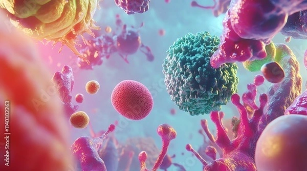 Obraz Colorful microscopic view of cellular structures.