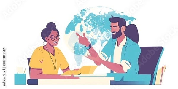 Fototapeta Call center agents answering customer queries and solving issues 