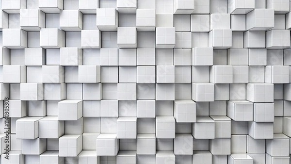 Fototapeta Silhouette of randomly shifted white cube boxes on block background wallpaper