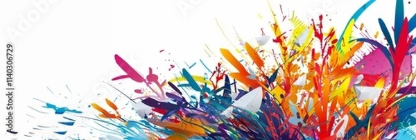 Fototapeta Colorful vector background with abstract shapes and splashes, on a white background. Vector illustration in a flat design Colorful splashes, with white space for text