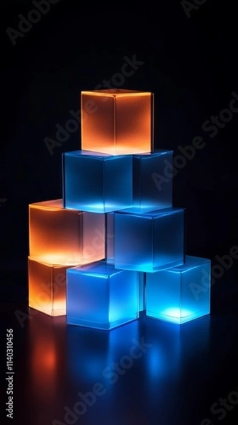 Fototapeta glowing cubes in blue and orange colors