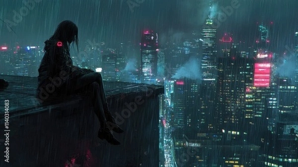 Obraz Solitude in the Neon Rain