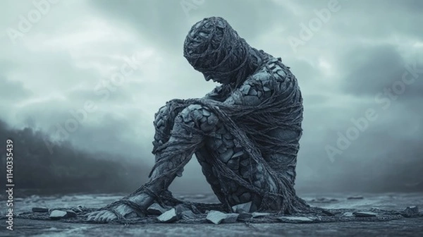 Obraz Stonebound Figure in a Gloomy Landscape