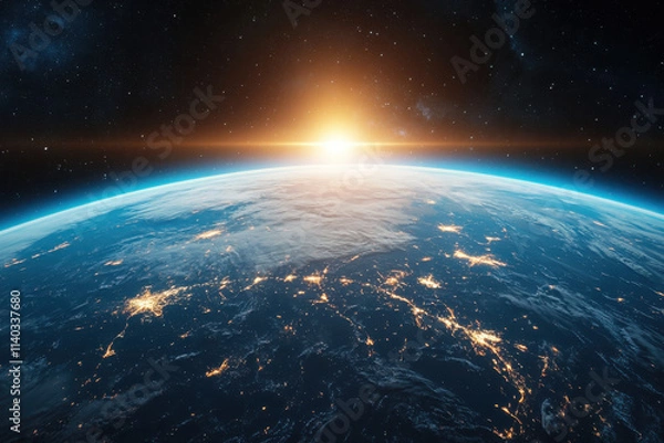 Obraz Stunning sunrise over earth from international space station outer space digital art cosmic environment aerial view planetary beauty