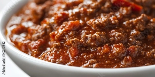 Fototapeta Savory and delicious meat sauce inspired by Italian cuisine, showcasing the rich flavors of this delightful meat sauce against a white background, perfect for culinary and food related themes.
