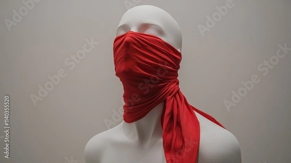 Obraz Mannequin with Red Scarf Covering Face