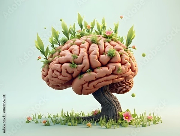 Fototapeta Brain Tree: A Symbol of Growth, Creativity, and the Flourishing Mind. The brain, depicted as a tree, symbolizes the potential for intellectual growth, creativity, and mental well-being.