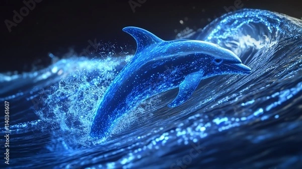 Obraz A dolphin gracefully leaps through ocean waves.