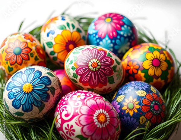 Fototapeta Floral Easter eggs in nest.