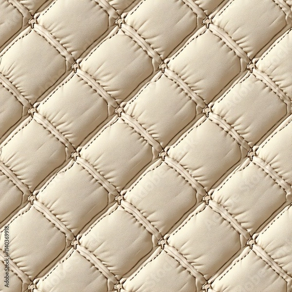 Fototapeta Close-up of beige quilted leather texture with a diamond pattern for background and design inspiration.