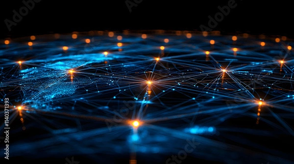 Fototapeta Global Network with Glowing Connections Across Earth