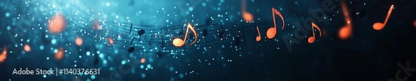 Fototapeta Deep blue dark abstract musical notes background banner