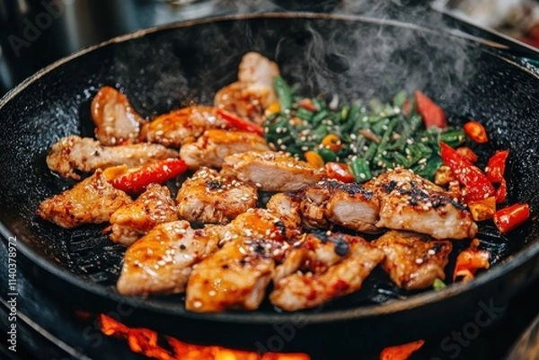 Fototapeta This is a spicy grilled chicken dish called Dak galbi popular in Chuncheon Korea