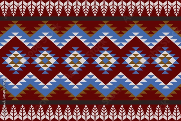 Obraz Ikat seamless pattern. Native ornament. Ethnic  decor style. It Boho geometric ornament. Vector seamless pattern. Mexican blanket, rug. Woven carpet
