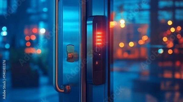 Fototapeta Modern door access control system at night.