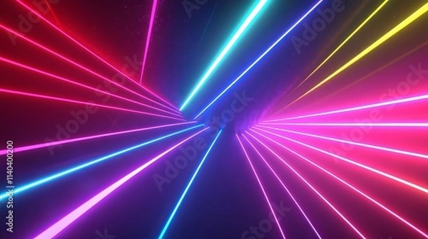 Obraz Vivid 3d render abstract background with neon spectrum and glowing lines