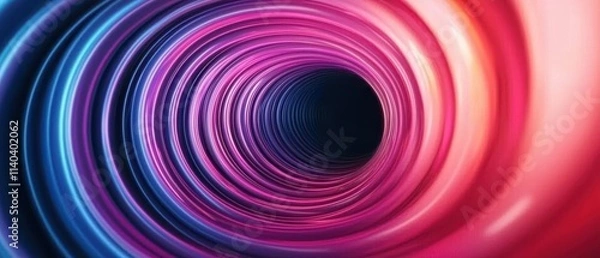 Fototapeta A vibrant, abstract tunnel of swirling colors in shades of pink and purple, leading into a dark center, creating a sense of depth and movement.