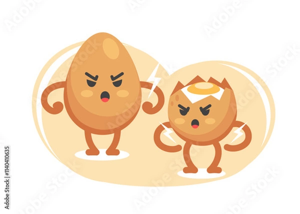Obraz Emotion of anger of the character egg whole and broken in a cute cartoon funny flat style.