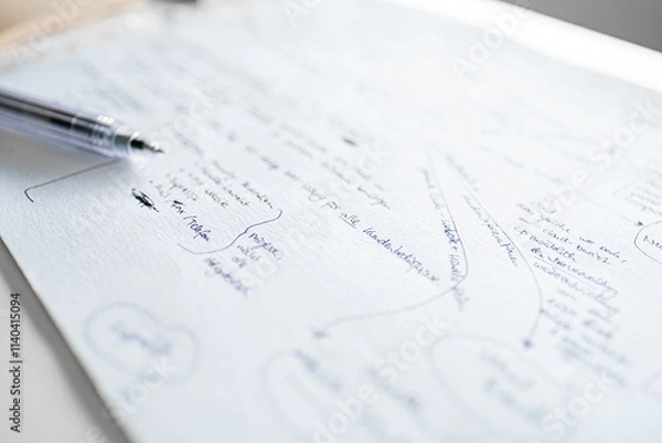 Obraz Close-Up of Handwritten Notes on White Paper with Pen