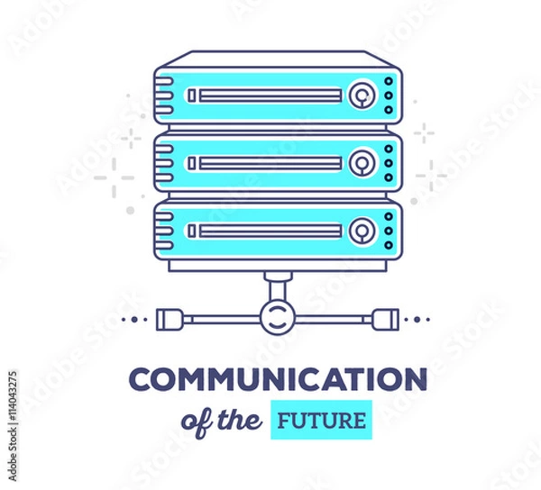 Fototapeta Vector illustration of blue data server with text communication