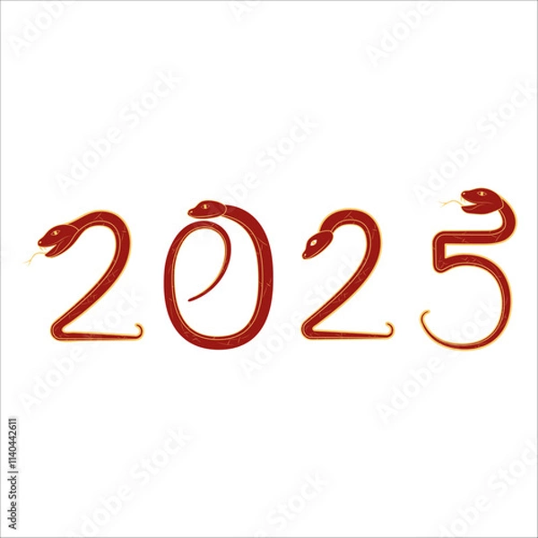 Fototapeta Chinese 2025 New Year Numeric. Zodiac Asia Silhouette Snake