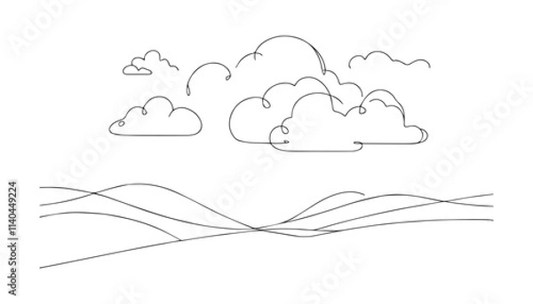 Fototapeta Continuous one single minimal line drawing cloud