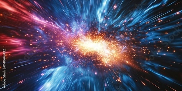 Fototapeta High-energy particle streams create an abstract representation of cosmic phenomena in vibrant colors and dynamic patterns