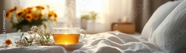 Obraz A person drinking a warm herbal tea before bed, helping with sleep