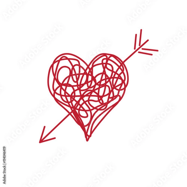 Obraz Vector sign scribble of red heart with arrow