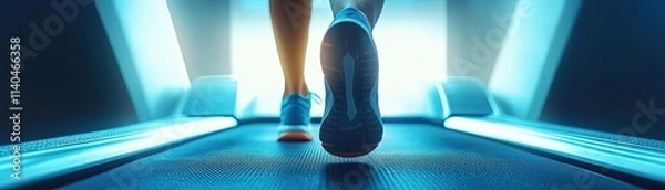 Fototapeta A person running on a treadmill, focusing on cardiovascular fitness