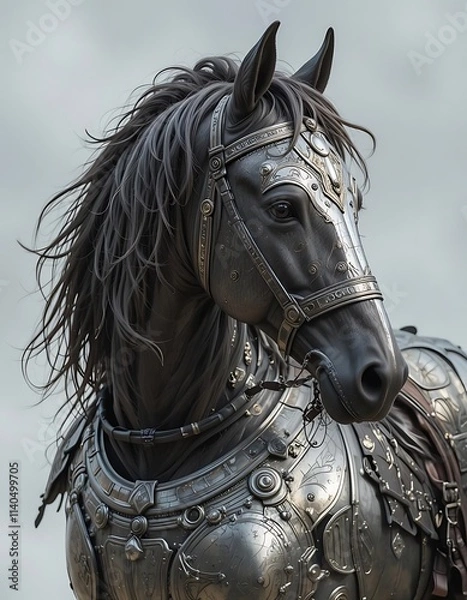 Fototapeta A horse dressed as a knight with shining armor 