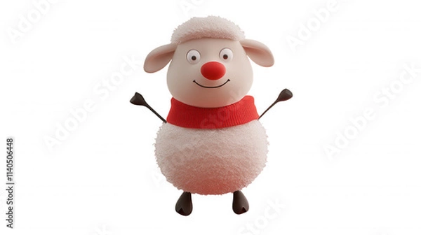 Fototapeta [cartoon sheep cartoon standing upright] Adorable Cartoon Sheep with Smiling Face in Red Striped Sweater - Joyful & Friendly Character on Black Background