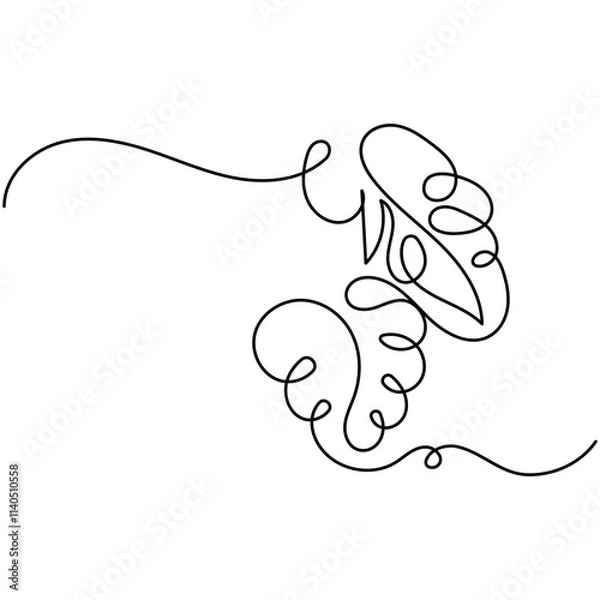 Fototapeta Monstera leaf icon continuous one line drawing  outline vector illustration 