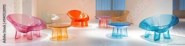 Fototapeta Colorful transparent chairs in modern interior design setup