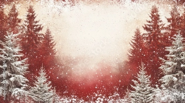 Fototapeta Winter Wonderland Border Featuring Snowy Trees and Festive Atmosphere for Holiday Designs and Seasonal Greetings