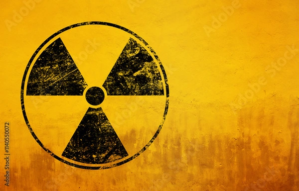 Obraz Black radioactive sign over yellow background