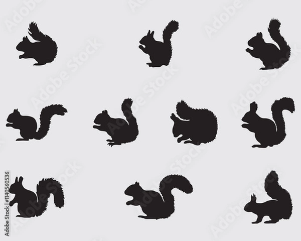 Fototapeta set of various squirrel vector silhouette collection.squirrel shadow illustration isolated on background 