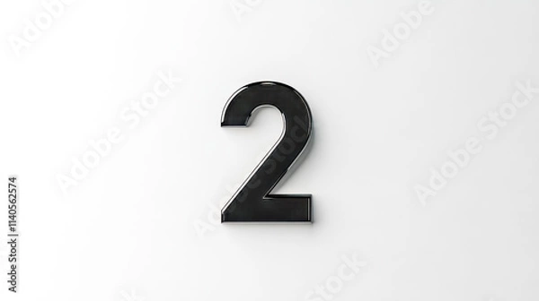 Fototapeta Number two symbol minimalist black chrome object on white background
