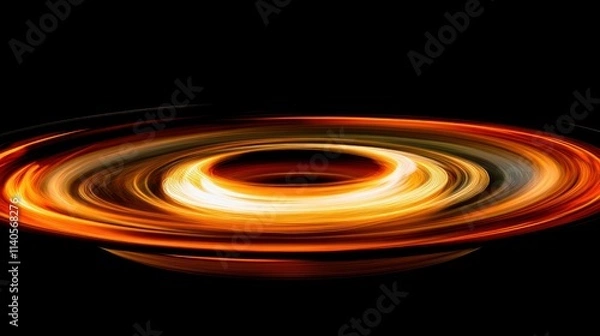 Fototapeta Abstract swirling orange and yellow light vortex on black background.