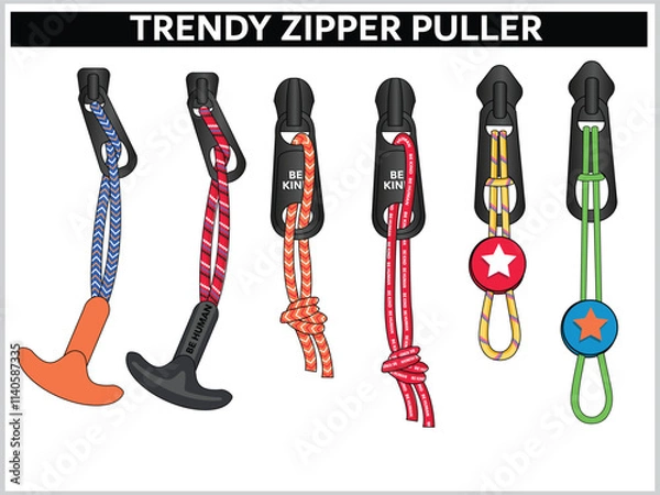 Fototapeta SET OF TRENDY ZIPPER PULLER VECTOR ILLUSTRATION