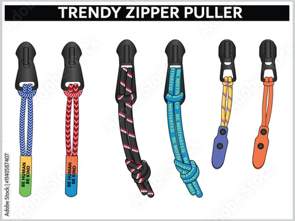 Fototapeta SET OF TRENDY ZIPPER PULLER VECTOR ILLUSTRATION