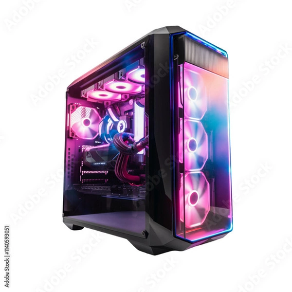 Fototapeta RGB Gaming PC: High-Performance Custom Built Computer with Colorful LED Fans 