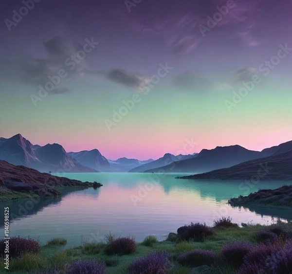 Obraz Gentle gradient of soft purple and green shades in the polar twilight, polar twilight, serene