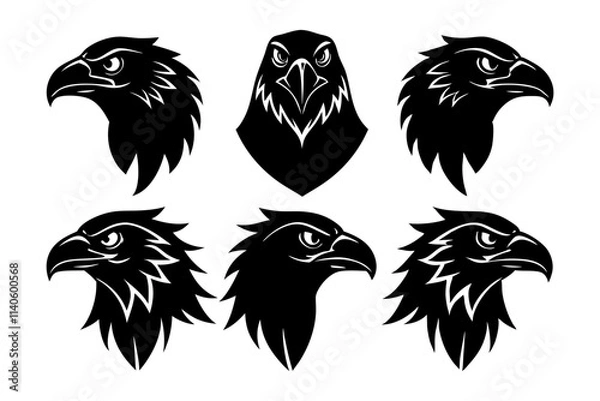 Fototapeta 6 different styles of eagle heads vector silhouette
