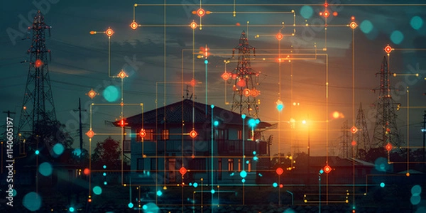 Fototapeta IoT Smart Grid Management: Revolutionizing Energy Distribution with Advanced Connectivity and Efficiency"