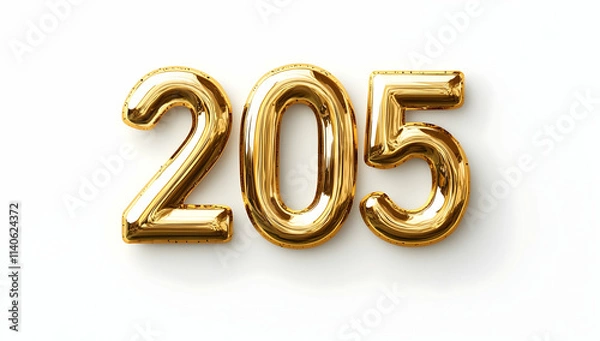 Fototapeta Gold number "205" in a three-dimensional style, with a white background and sharp edges