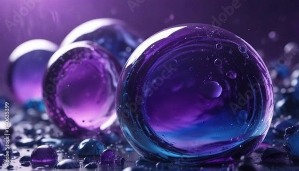 Fototapeta Deep blues and purples blend with serum oil bubble textures in an abstract atmosphere, blendedcolors, resinbubbletextures, abstractatmosphere